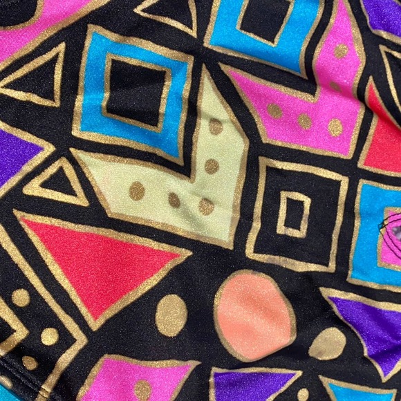 10 VTG La Blanca Funky Geometric Print Neon Gold High Cut One Piece Swimsuit - Picture 12 of 12